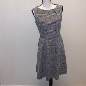 Piphany gray pleated plaid sleeveless office dress